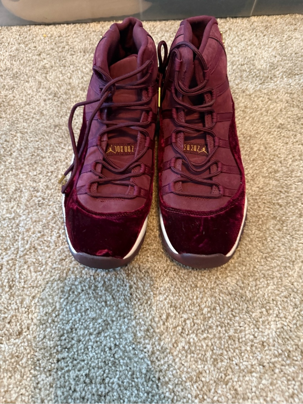 Jordan Kids Burgundy Velvet High-Top Sneakers with Gold Logo
